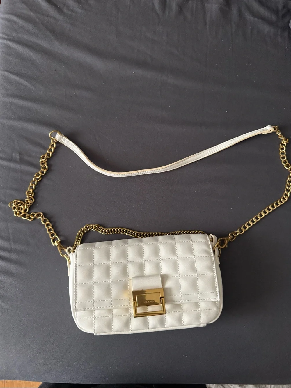Aldo Quilted White Crossbody with Gold Chain
